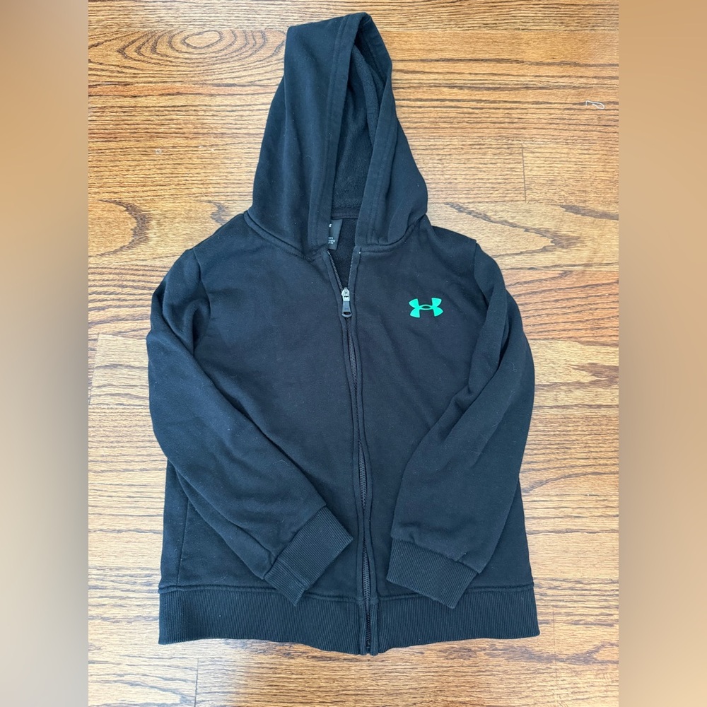 Under Armour Black Zip Hoodie with Teal Logo - Kids